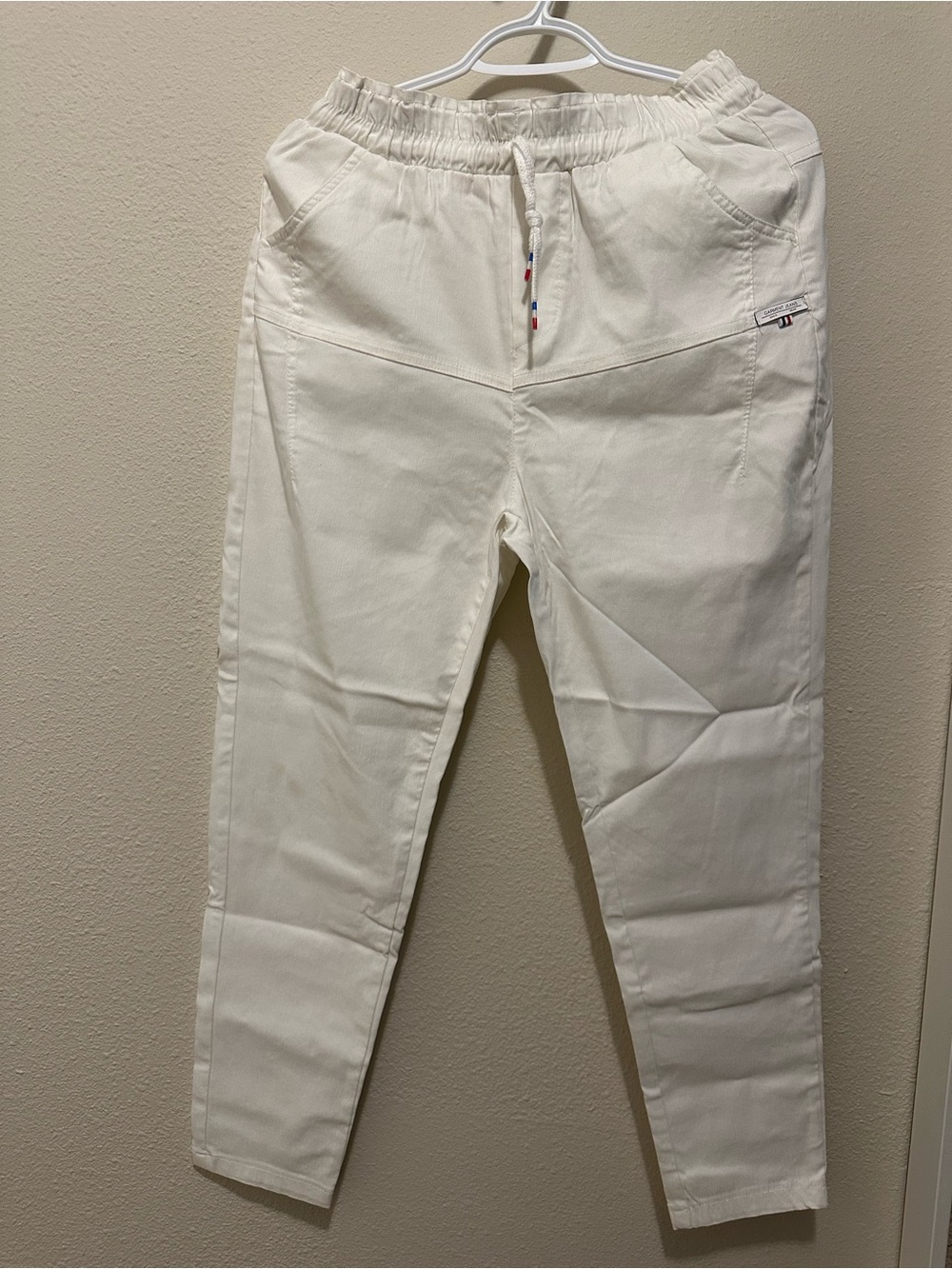 White Elastic Waist Casual Pants